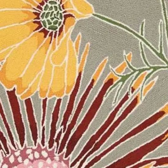 Gray Red and Yellow Floral Hand Carved Handmade Area Rug Photo 4