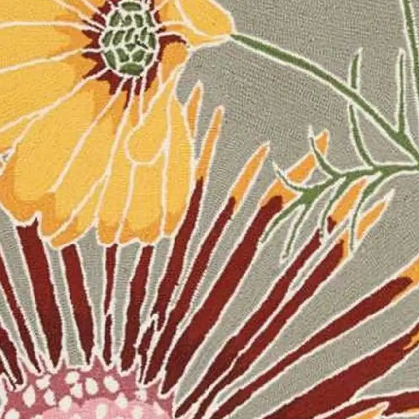 Gray Red and Yellow Floral Hand Carved Handmade Area Rug Photo 4