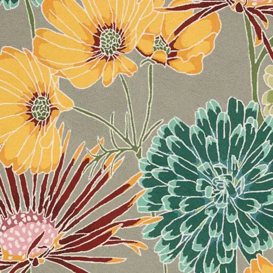 Gray Red and Yellow Floral Hand Carved Handmade Area Rug Photo 2