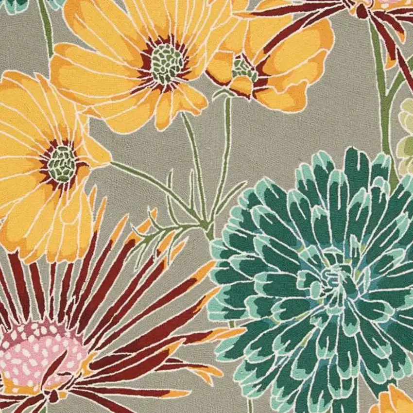 Gray Red and Yellow Floral Hand Carved Handmade Area Rug Photo 2