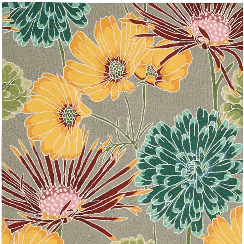 Gray Red and Yellow Floral Hand Carved Handmade Area Rug Photo 6