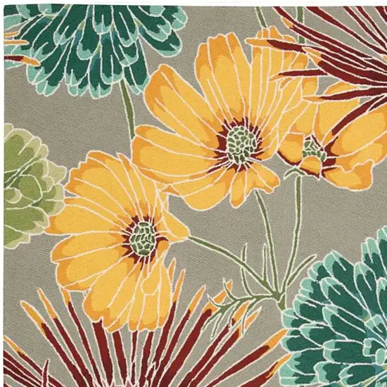 Gray Red and Yellow Floral Hand Carved Handmade Area Rug Photo 5