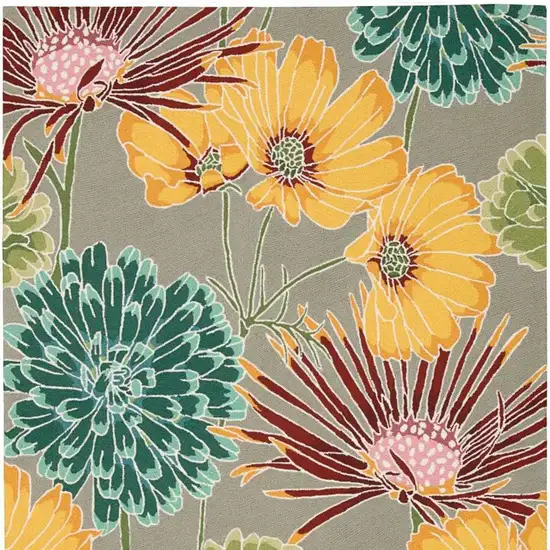 Gray Red and Yellow Floral Hand Carved Handmade Area Rug Photo 3