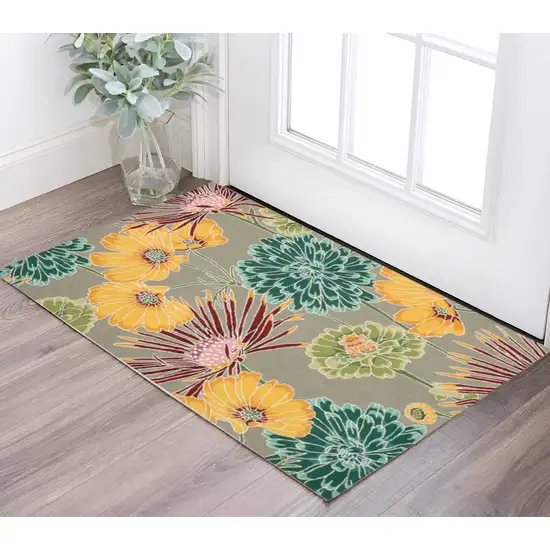 Gray Red and Yellow Floral Hand Carved Handmade Area Rug Photo 1