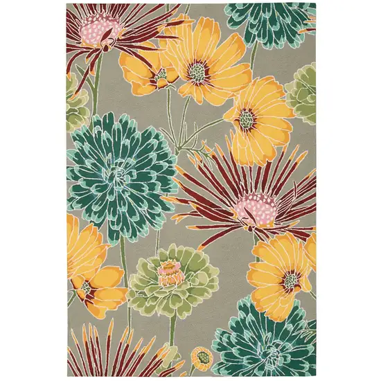 Gray Red and Yellow Floral Hand Carved Handmade Area Rug Photo 1