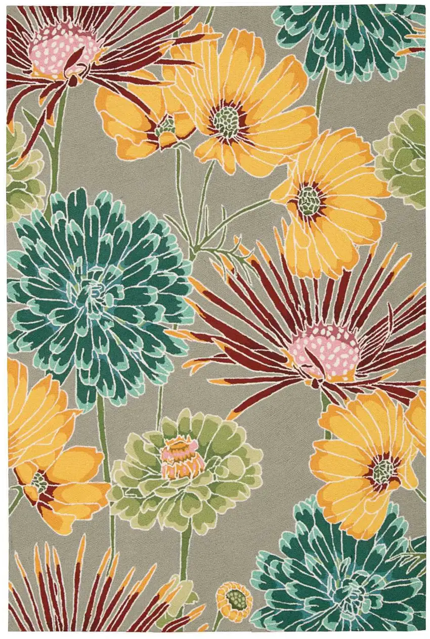 Gray Red and Yellow Floral Hand Carved Handmade Area Rug Photo 1