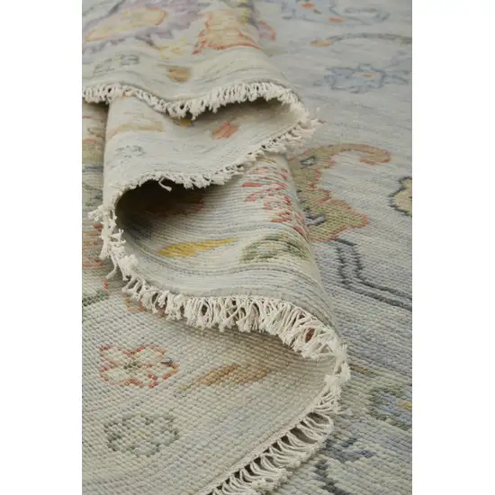 Gray Red and Yellow Wool Oriental Hand Knotted Area Rug With Fringe Photo 9