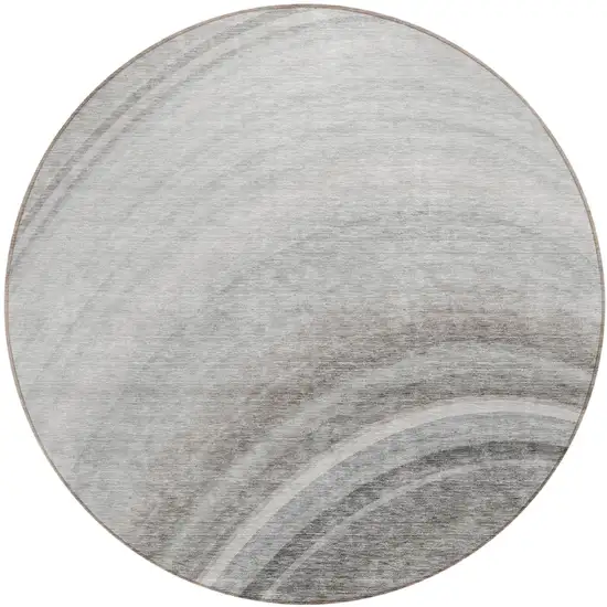 Gray Round Abstract Washable Non Skid Indoor Outdoor Area Rug Photo 2