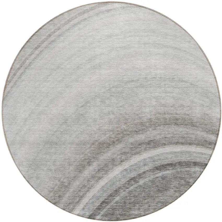 Gray Round Abstract Washable Non Skid Indoor Outdoor Area Rug Photo 2