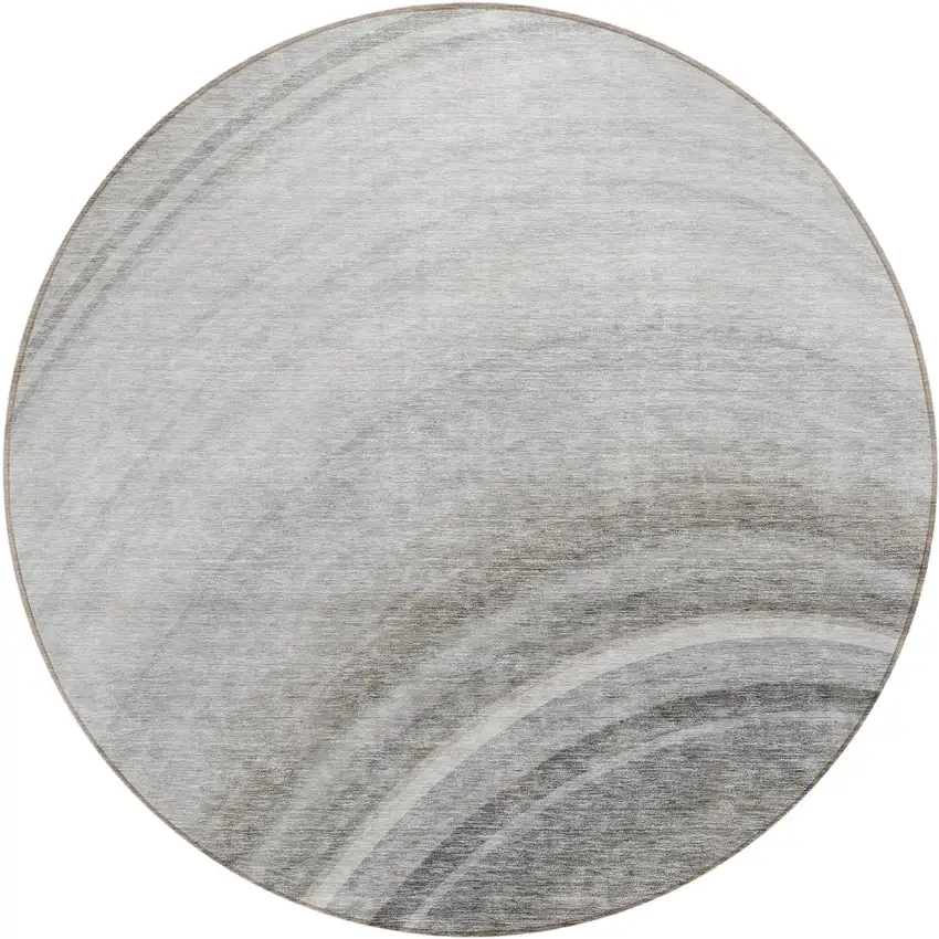 Gray Round Abstract Washable Non Skid Indoor Outdoor Area Rug Photo 2