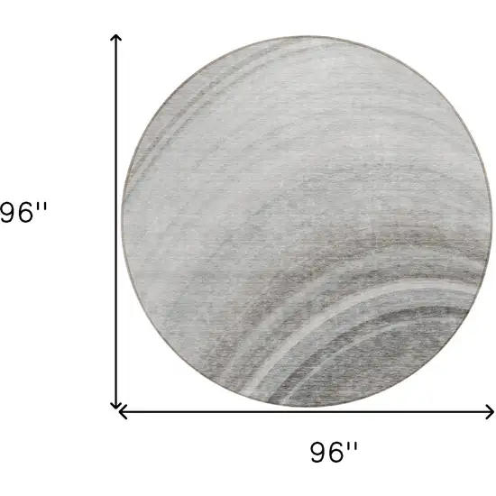 Gray Round Abstract Washable Non Skid Indoor Outdoor Area Rug Photo 3