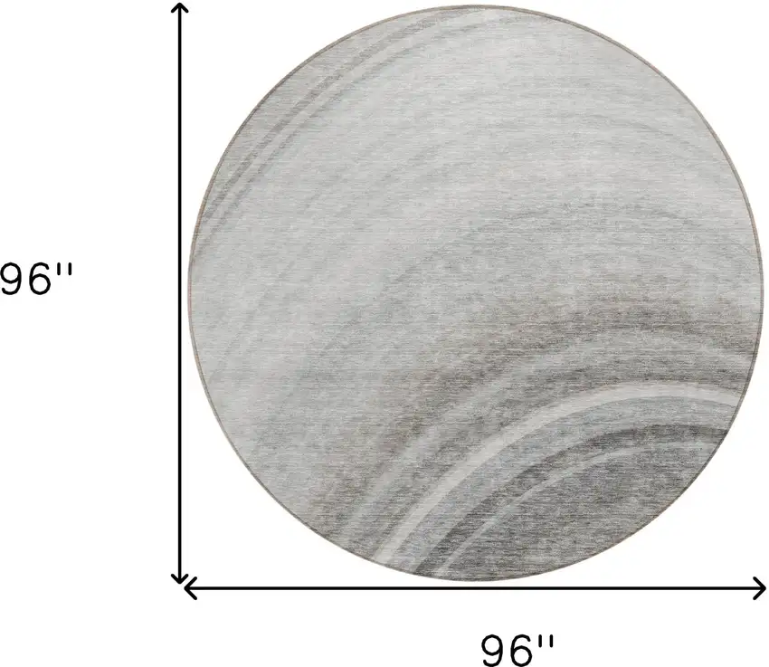 Gray Round Abstract Washable Non Skid Indoor Outdoor Area Rug Photo 3