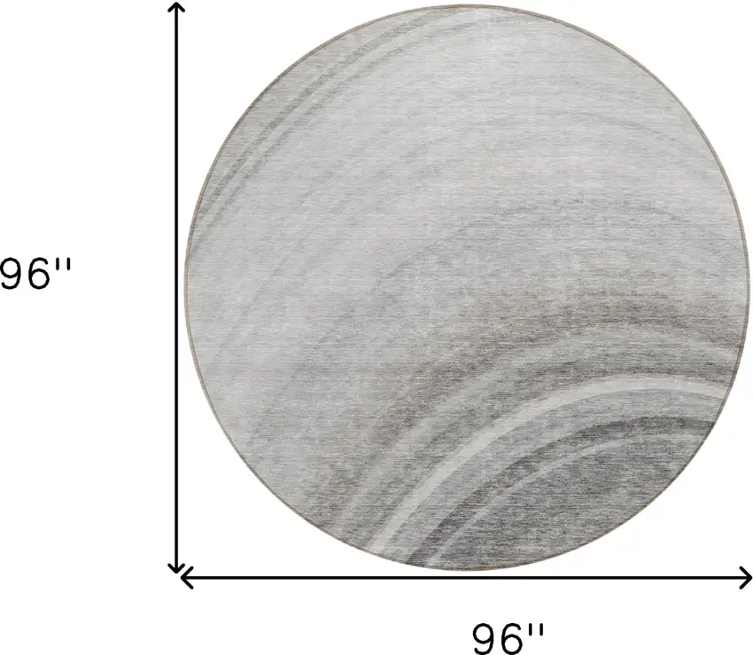 Gray Round Abstract Washable Non Skid Indoor Outdoor Area Rug Photo 3
