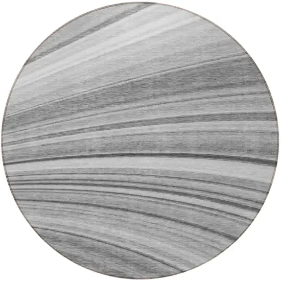 Gray Round Abstract Washable Non Skid Indoor Outdoor Area Rug Photo 4