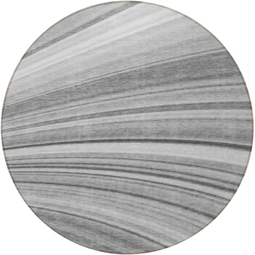 Gray Round Abstract Washable Non Skid Indoor Outdoor Area Rug Photo 4
