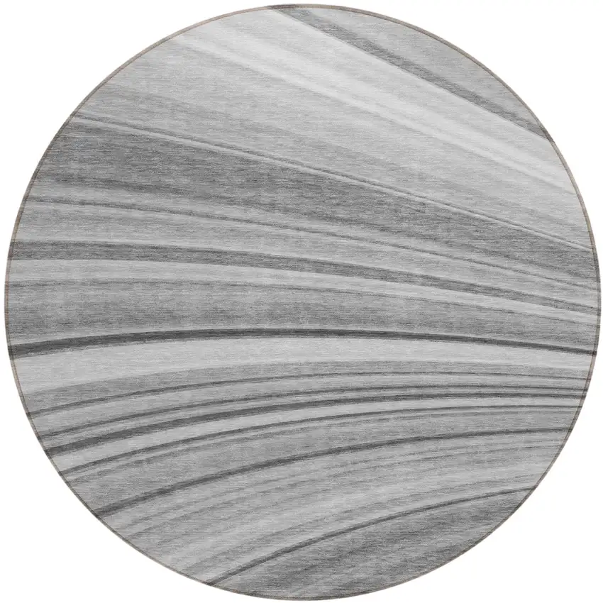 Gray Round Abstract Washable Non Skid Indoor Outdoor Area Rug Photo 2