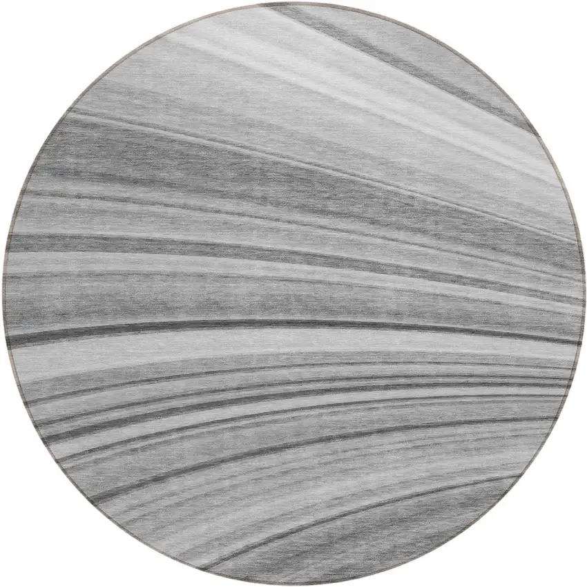 Gray Round Abstract Washable Non Skid Indoor Outdoor Area Rug Photo 2