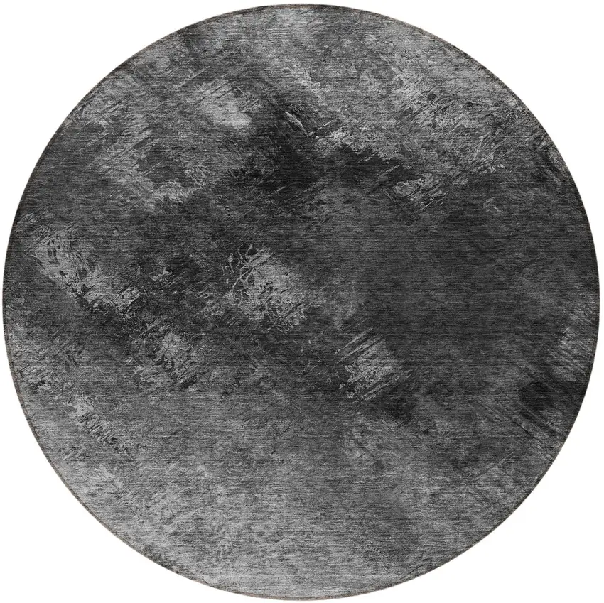 Gray Round Abstract Washable Non Skid Indoor Outdoor Area Rug Photo 5