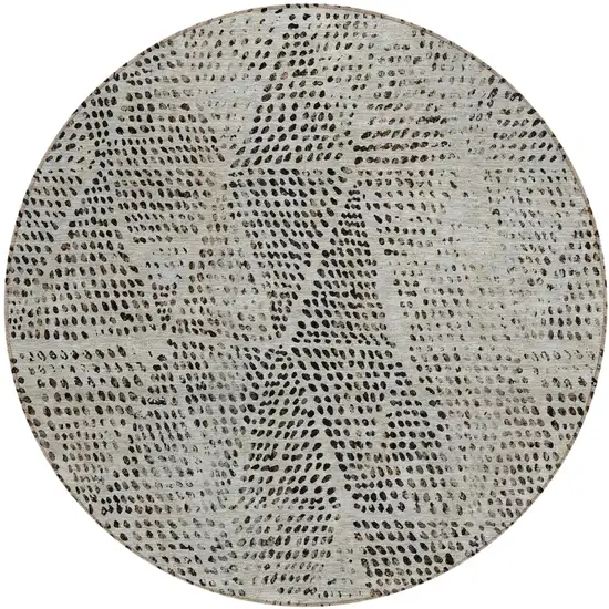Gray Round Geometric Washable Non Skid Indoor Outdoor Area Rug Photo 2