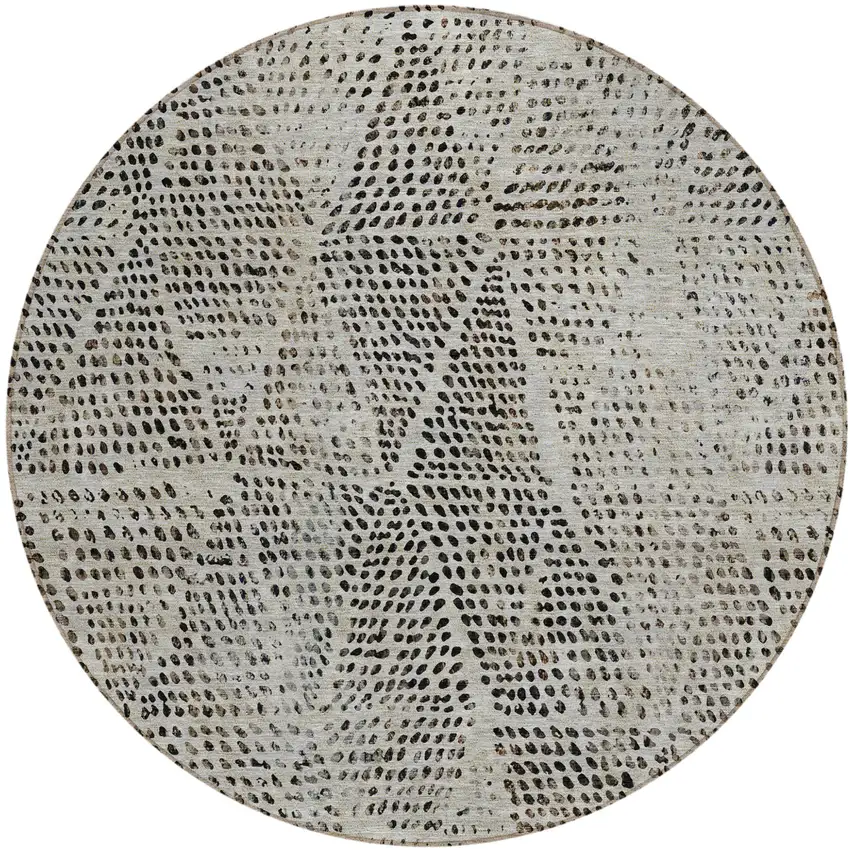 Gray Round Geometric Washable Non Skid Indoor Outdoor Area Rug Photo 2