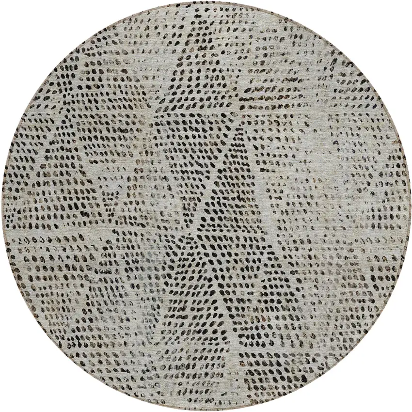 Gray Round Geometric Washable Non Skid Indoor Outdoor Area Rug Photo 2