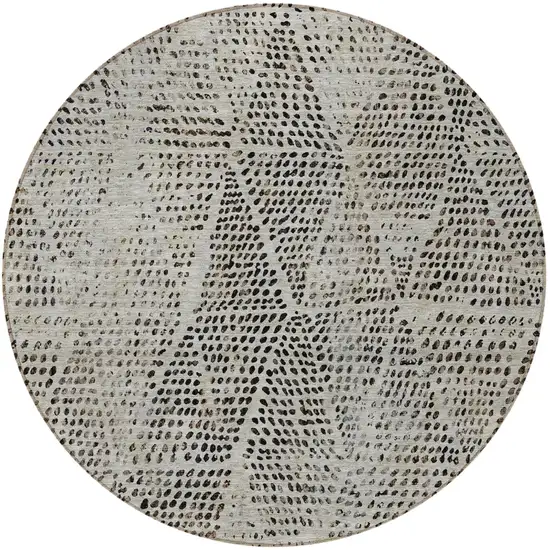 Gray Round Geometric Washable Non Skid Indoor Outdoor Area Rug Photo 5