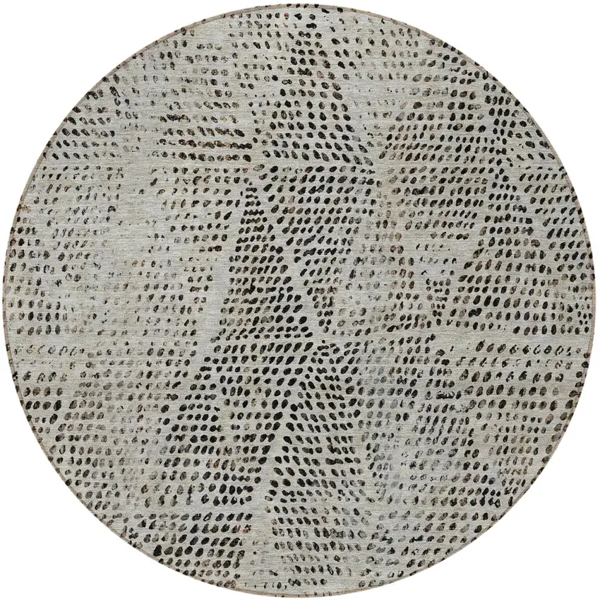 Gray Round Geometric Washable Non Skid Indoor Outdoor Area Rug Photo 5