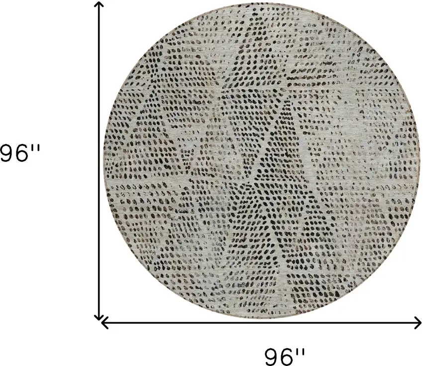 Gray Round Geometric Washable Non Skid Indoor Outdoor Area Rug Photo 3