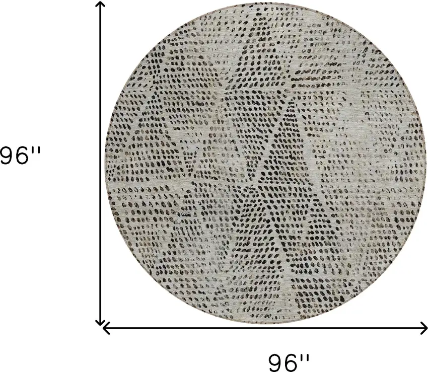 Gray Round Geometric Washable Non Skid Indoor Outdoor Area Rug Photo 3