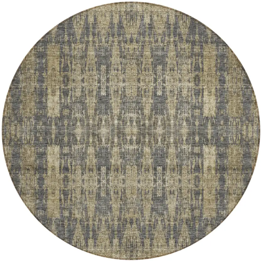 Gray Round Moroccan Washable Non Skid Indoor Outdoor Area Rug Photo 2