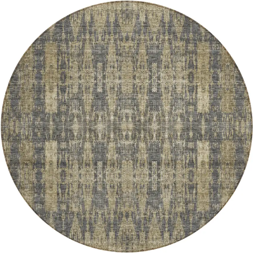 Gray Round Moroccan Washable Non Skid Indoor Outdoor Area Rug Photo 2