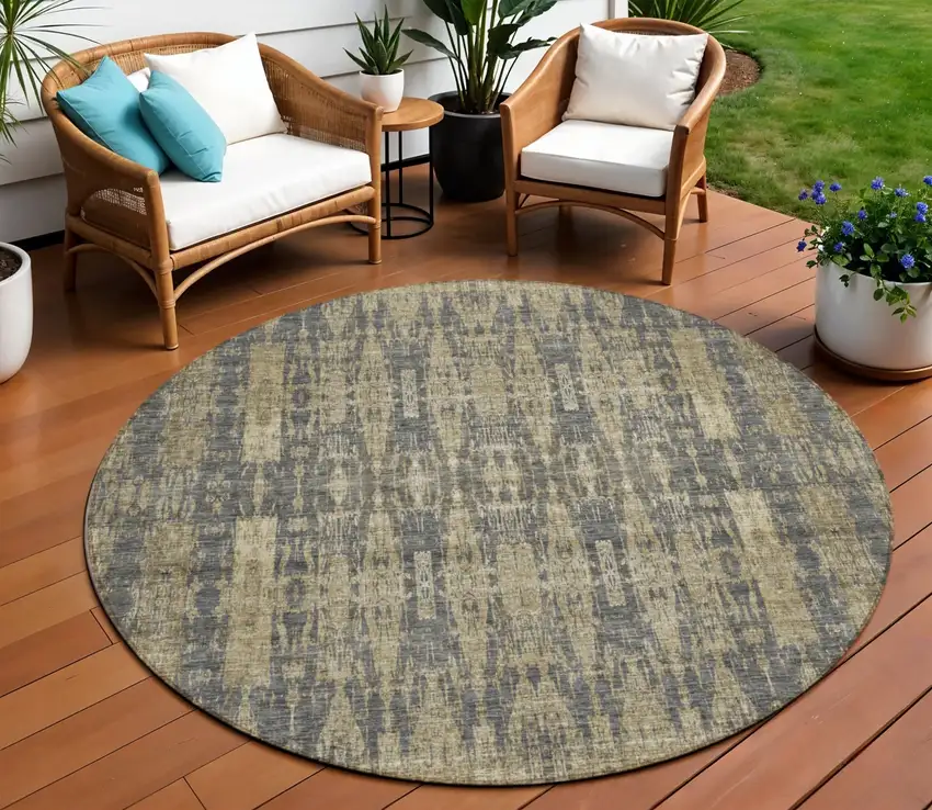 Gray Round Moroccan Washable Non Skid Indoor Outdoor Area Rug Photo 1