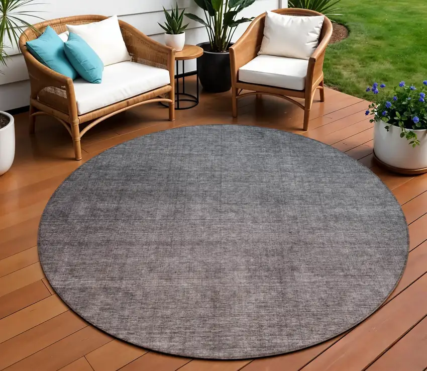Gray Round Ombre Washable Non Skid Indoor Outdoor Area Rug Photo 1