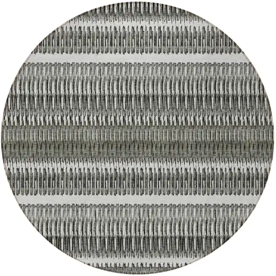 Gray Round Striped Washable Non Skid Indoor Outdoor Area Rug Photo 4