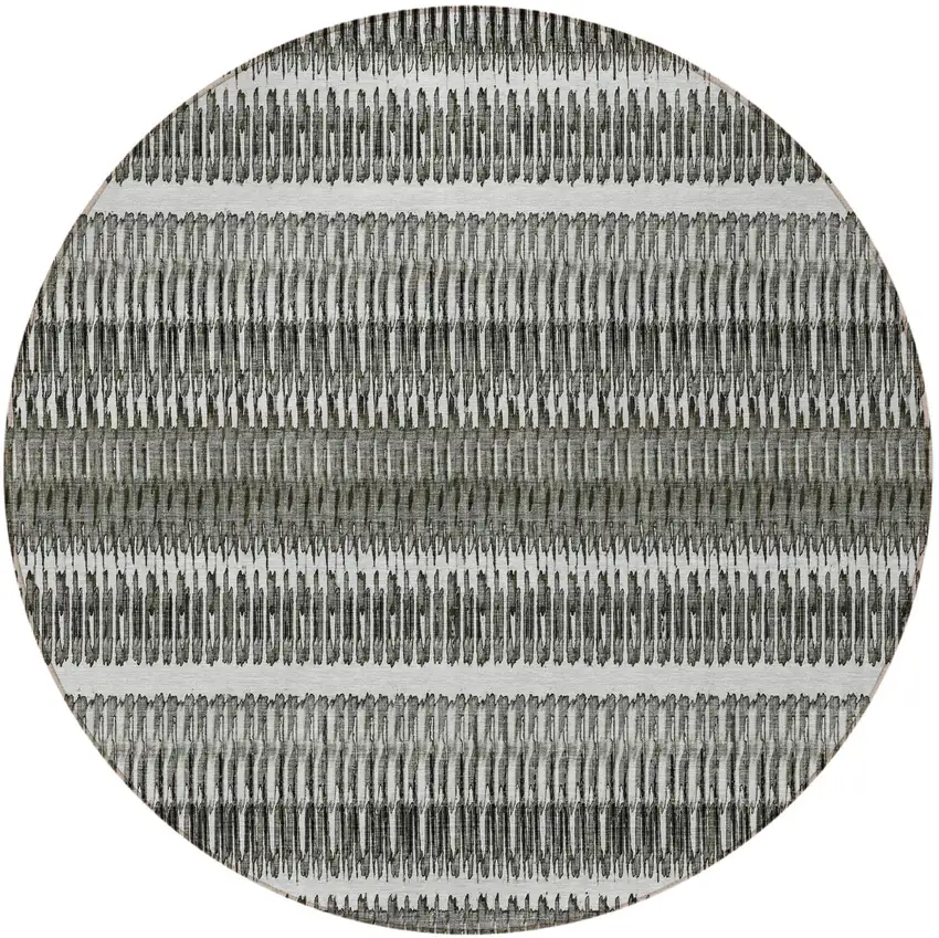 Gray Round Striped Washable Non Skid Indoor Outdoor Area Rug Photo 4