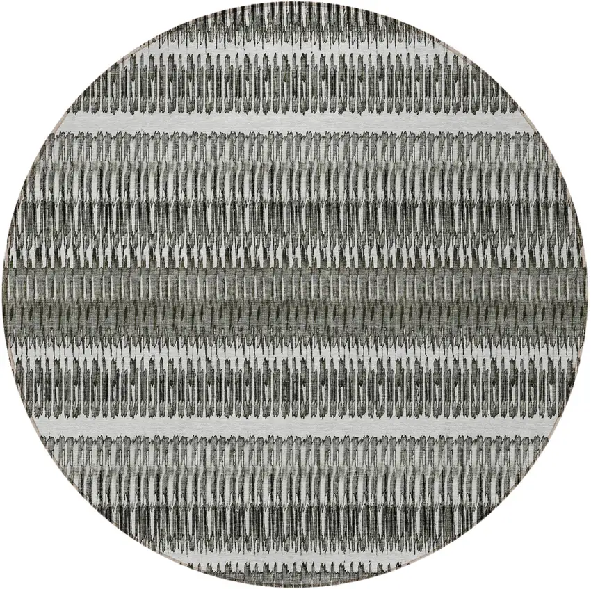 Gray Round Striped Washable Non Skid Indoor Outdoor Area Rug Photo 4