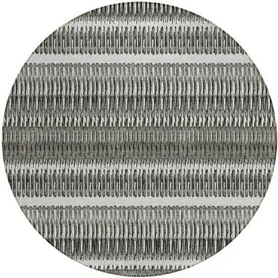 8' Gray Charcoal And Ivory Round Striped Washable Indoor Outdoor Area Rug Photo 2