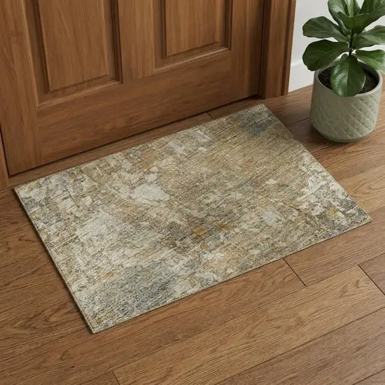 Gray Rust And Beige Abstract Washable Area Rug With UV Protection Photo 1