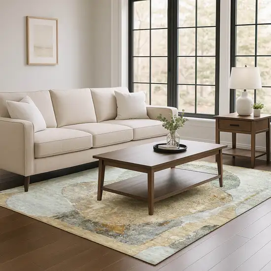 Gray Rust And Beige Abstract Washable Area Rug With UV Protection Photo 2