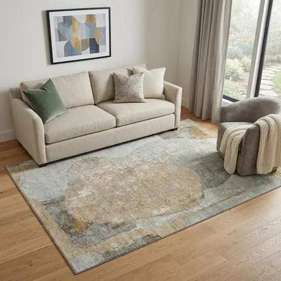 Gray Rust And Beige Abstract Washable Area Rug With UV Protection Photo 1