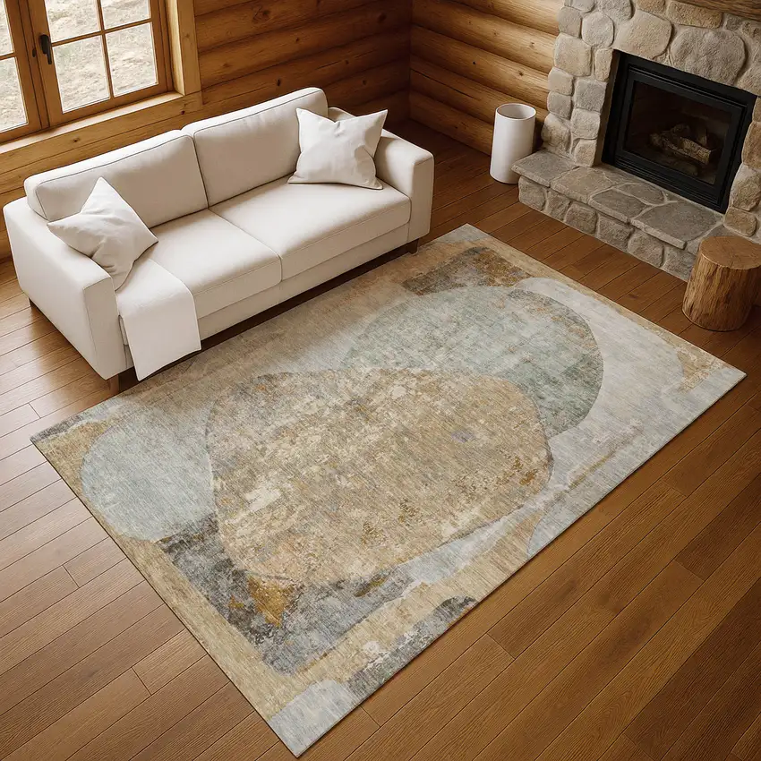 Gray Rust And Beige Abstract Washable Area Rug With UV Protection Photo 4