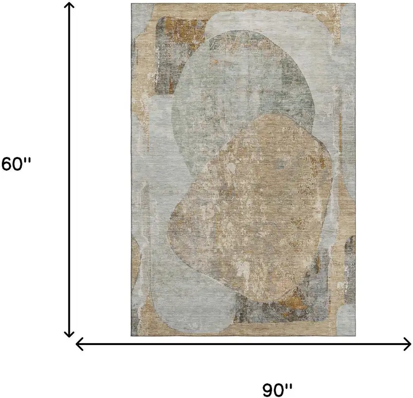 Gray Rust And Beige Abstract Washable Area Rug With UV Protection Photo 5