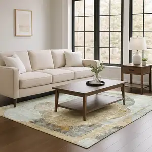 Photo of Gray Rust And Beige Abstract Washable Area Rug With UV Protection