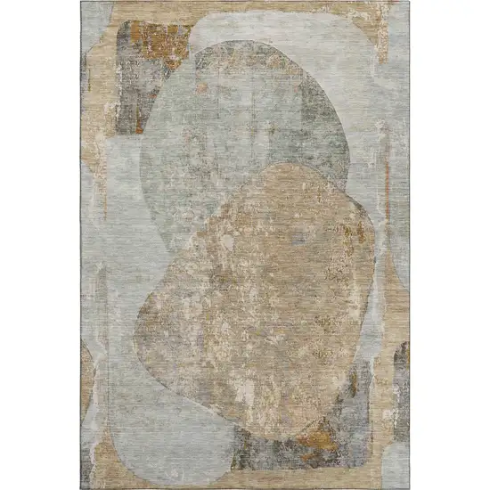 Gray Rust And Beige Abstract Washable Area Rug With UV Protection Photo 4