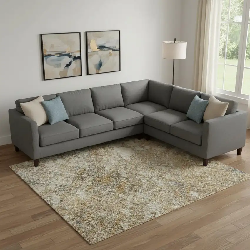 Gray Rust And Beige Abstract Washable Area Rug With UV Protection Photo 2