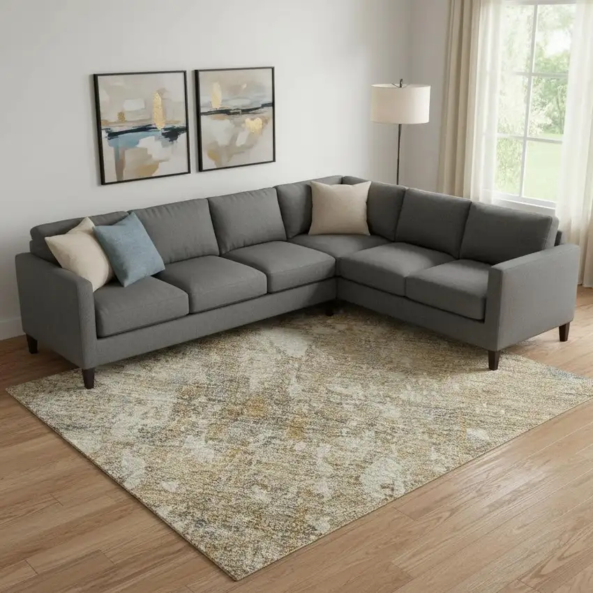 Gray Rust And Beige Abstract Washable Area Rug With UV Protection Photo 2