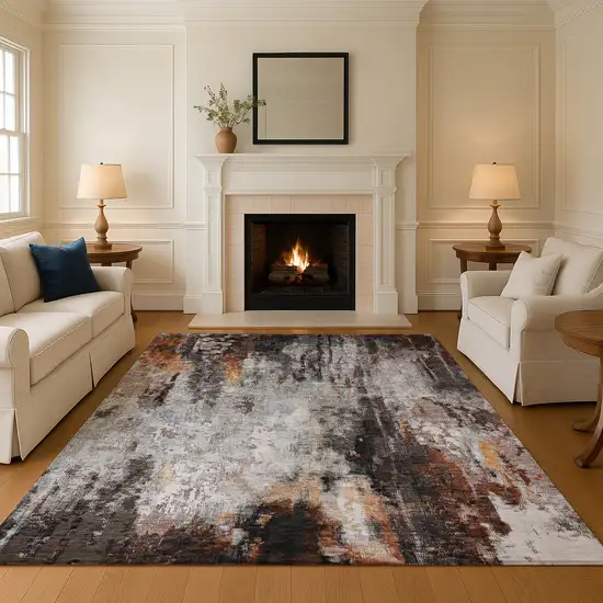 Gray Rust And Ivory Abstract Washable Area Rug With UV Protection Photo 2