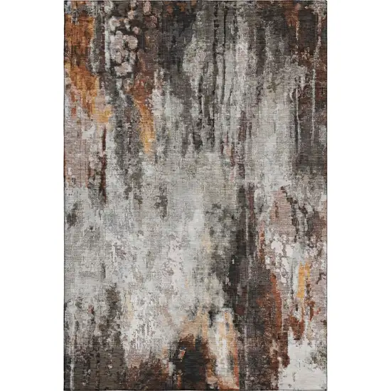 Gray Rust And Ivory Abstract Washable Area Rug With UV Protection Photo 3