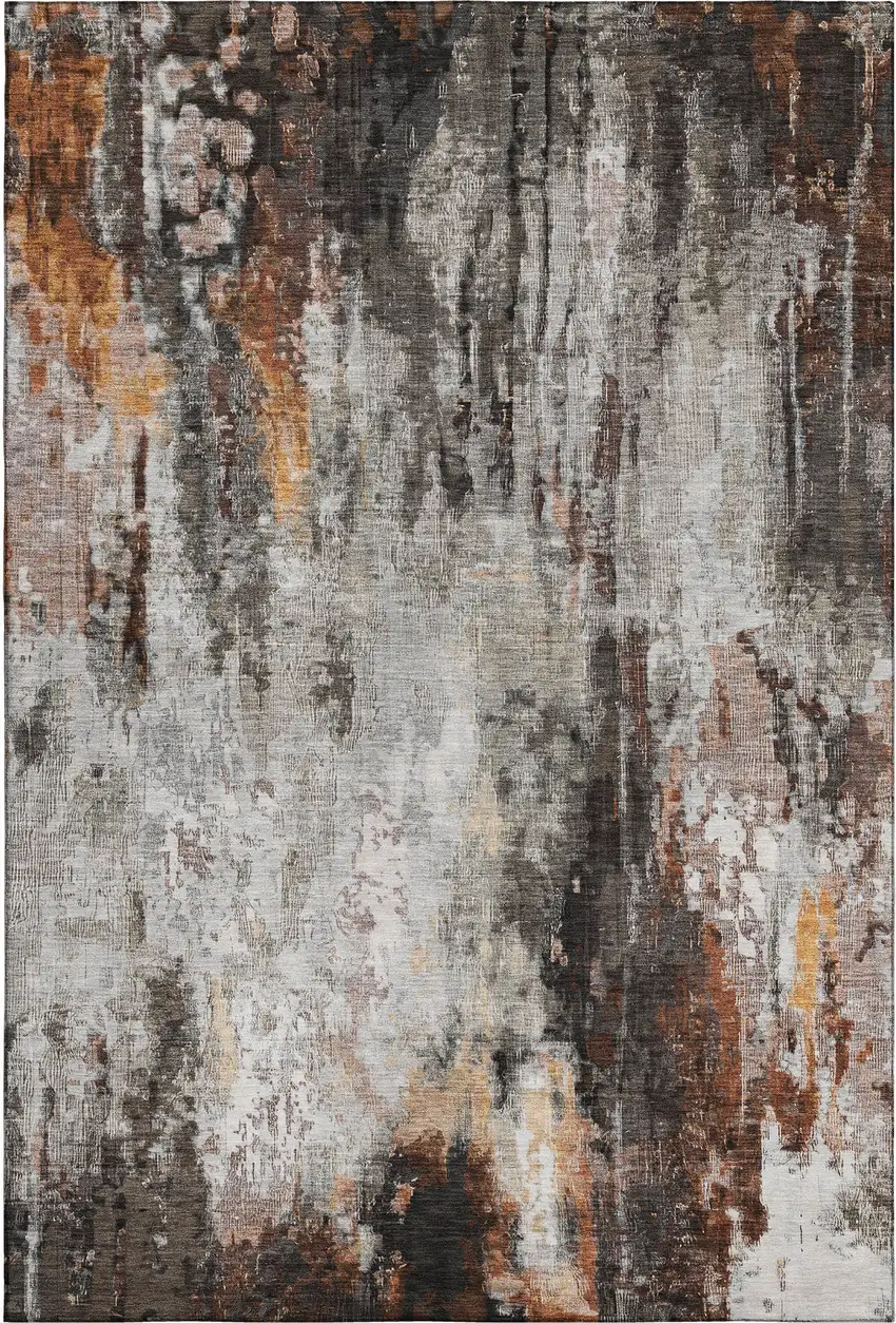 Gray Rust And Ivory Abstract Washable Area Rug With UV Protection Photo 3