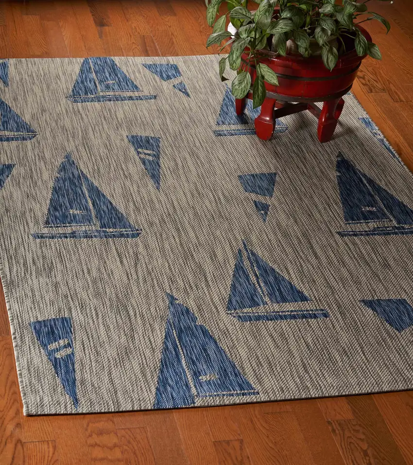 Gray Sailboat Indoor Outdoor Area Rug Photo 6